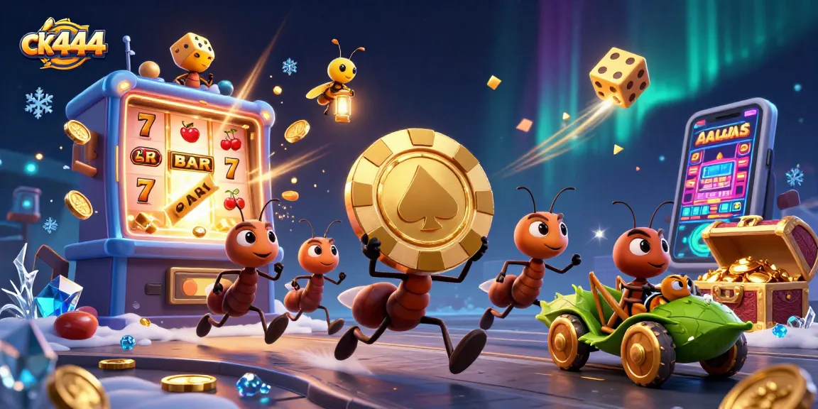 Experience thrilling adventures at ck444 casino with animated ants, poker chips, and jackpot elements.