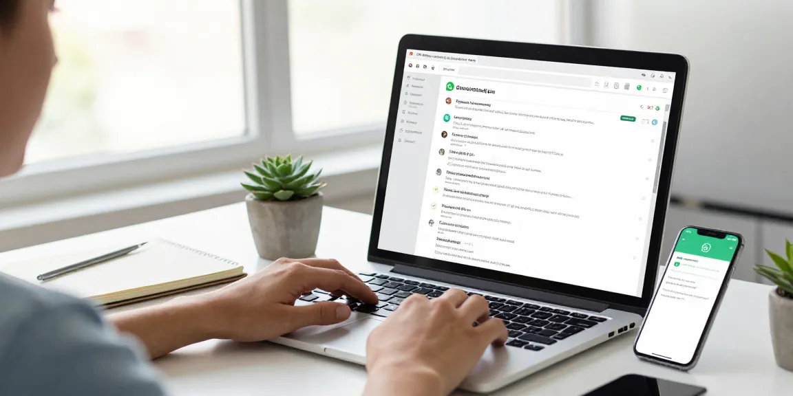 Professional using WhatsApp網頁版 on a desktop in a modern workspace, enhancing productivity and seamless communication.