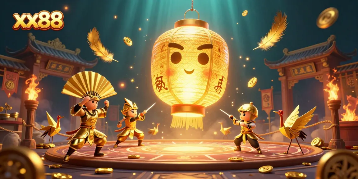 Experience the thrill of xx88 with golden lantern spirits and vibrant casino elements in this immersive illustration.