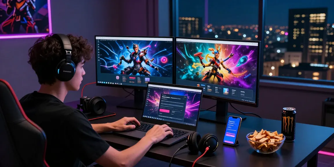 Engaging in rokok88 login process while enjoying an immersive gaming environment, featuring dual monitors and vibrant graphics.