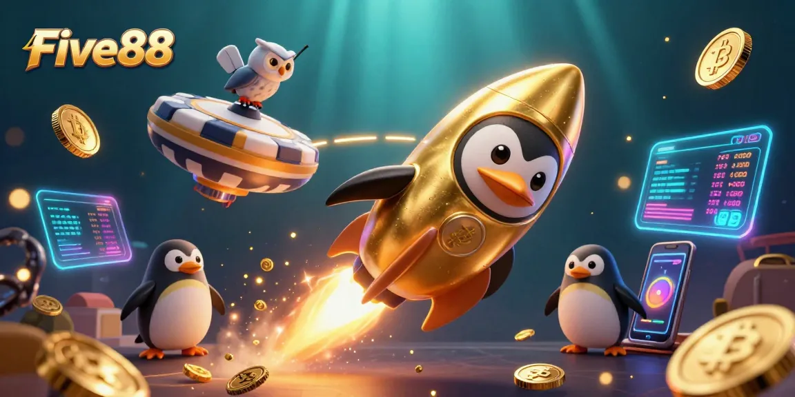 Experience the thrilling adventures of Five88 with captivating cosmic visuals, gold coins and tokens!