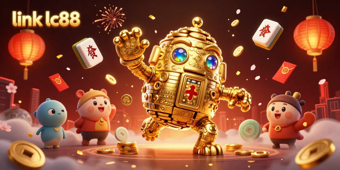Engage in thrilling gameplay at link lc88, featuring an ancient golden golem surrounded by festive elements.