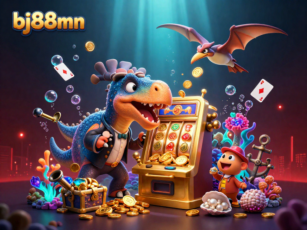 Experience thrilling jackpots at bj88mn with animated dinosaur action and dynamic casino elements.