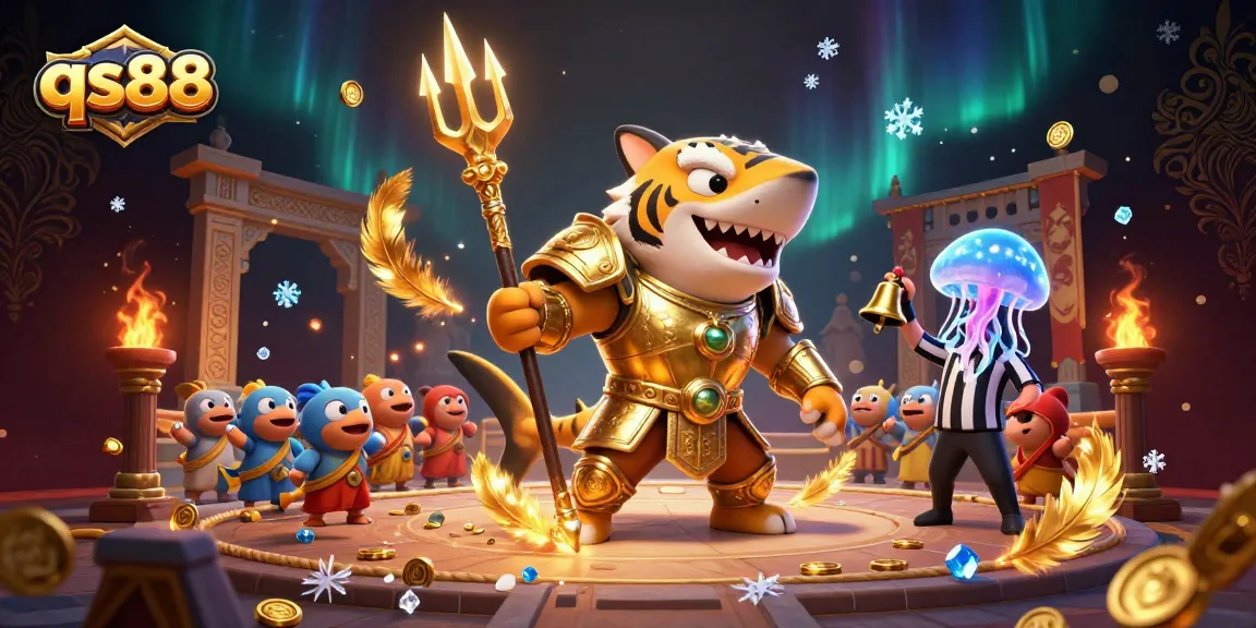 Engage with qs88's exciting underwater casino battle featuring a gladiator shark and treasure-filled arena.