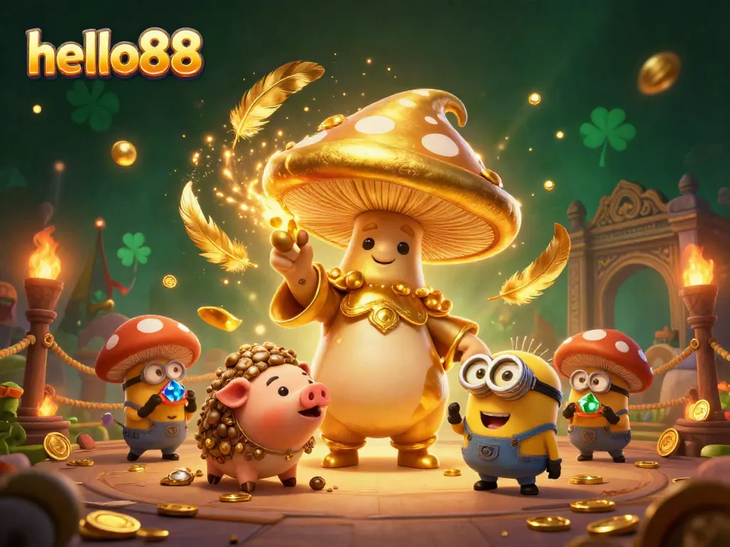 Experience the thrilling adventure of hello88 in a golden mushroom wizard's treasure hunt with dynamic game elements.