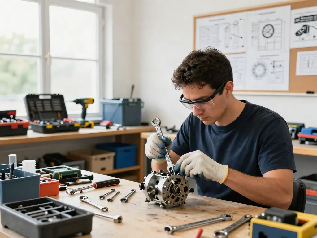 Tecnico che utilizza strumenti gedore in un laboratorio ben illuminato