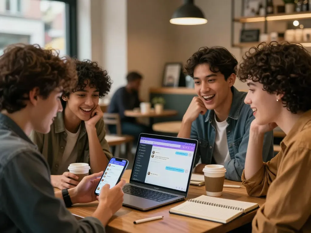 Engaging discussion on sex AI chat applications in a lively coffee shop.