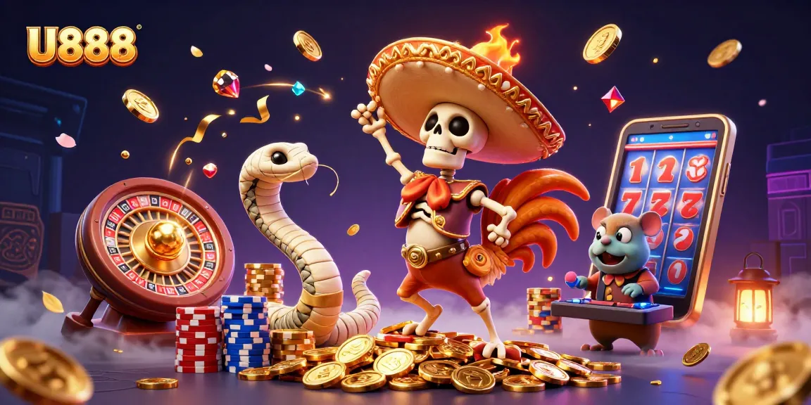 U888 promotes exciting gaming experiences with a vibrant celebration of luck and winning at the casino.
