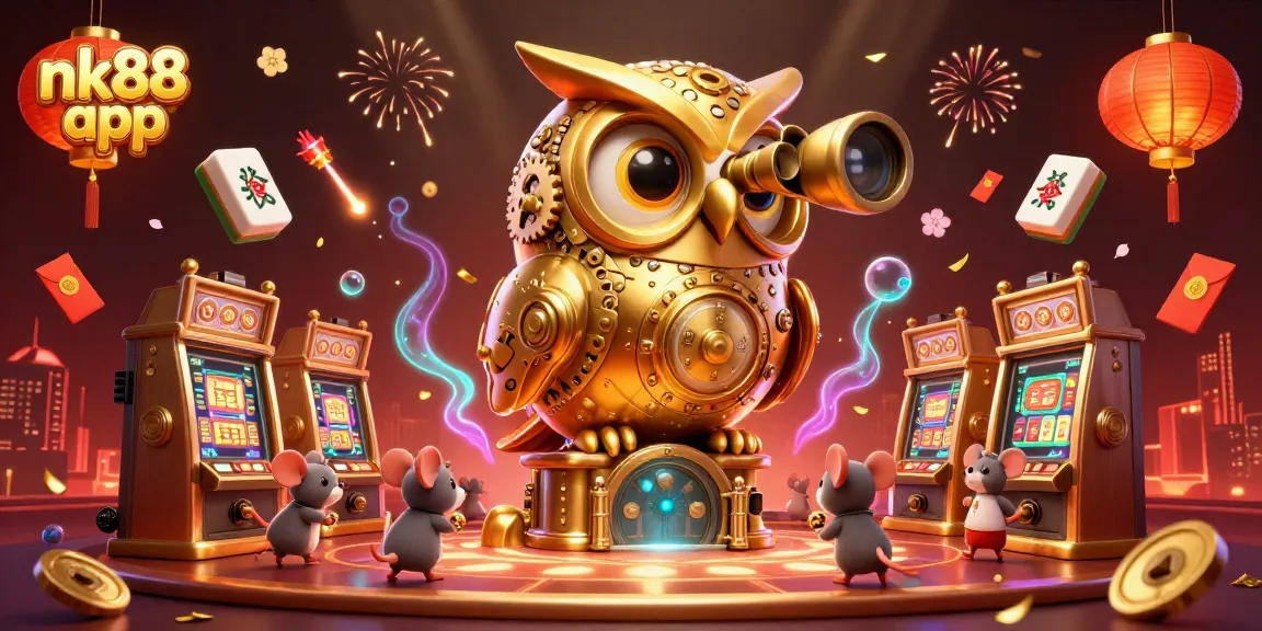 Experience the excitement of the nk88 app with a vibrant 3D casino scene filled with animated elements.