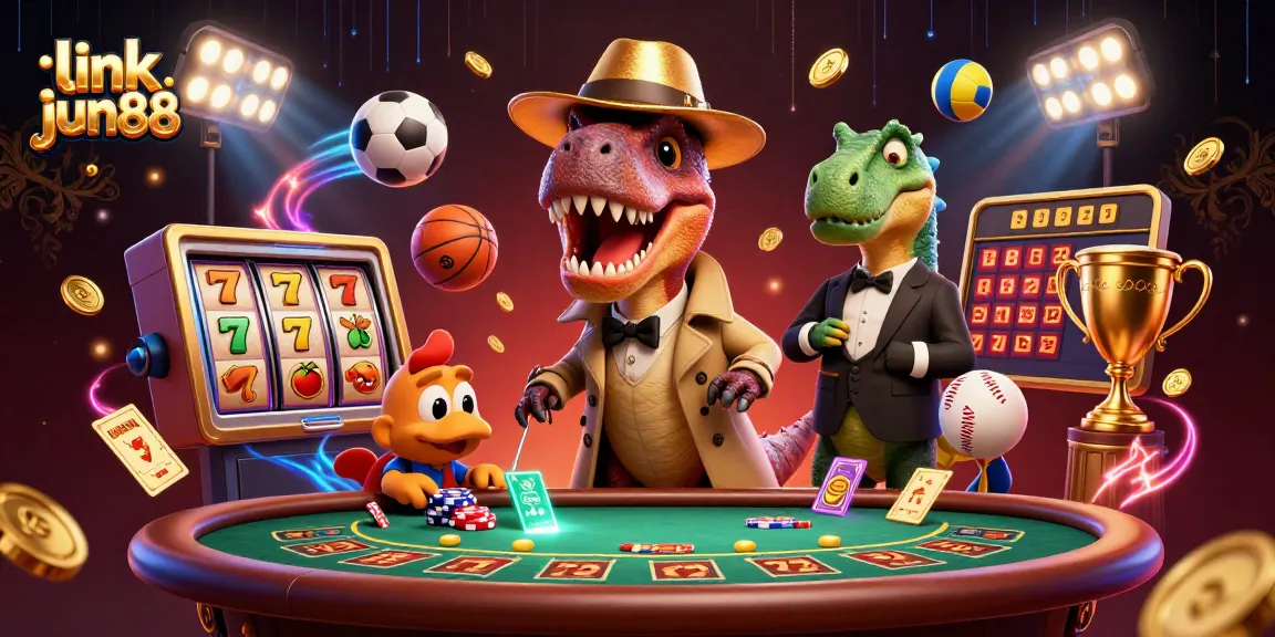 Engage with the thrilling experience on link jun88 with a dynamic casino scene featuring a velociraptor.