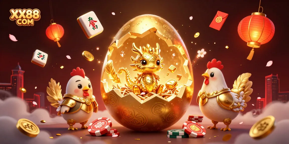 Engage in exciting gaming adventures at XX88 COM with vibrant casino elements and golden creatures.