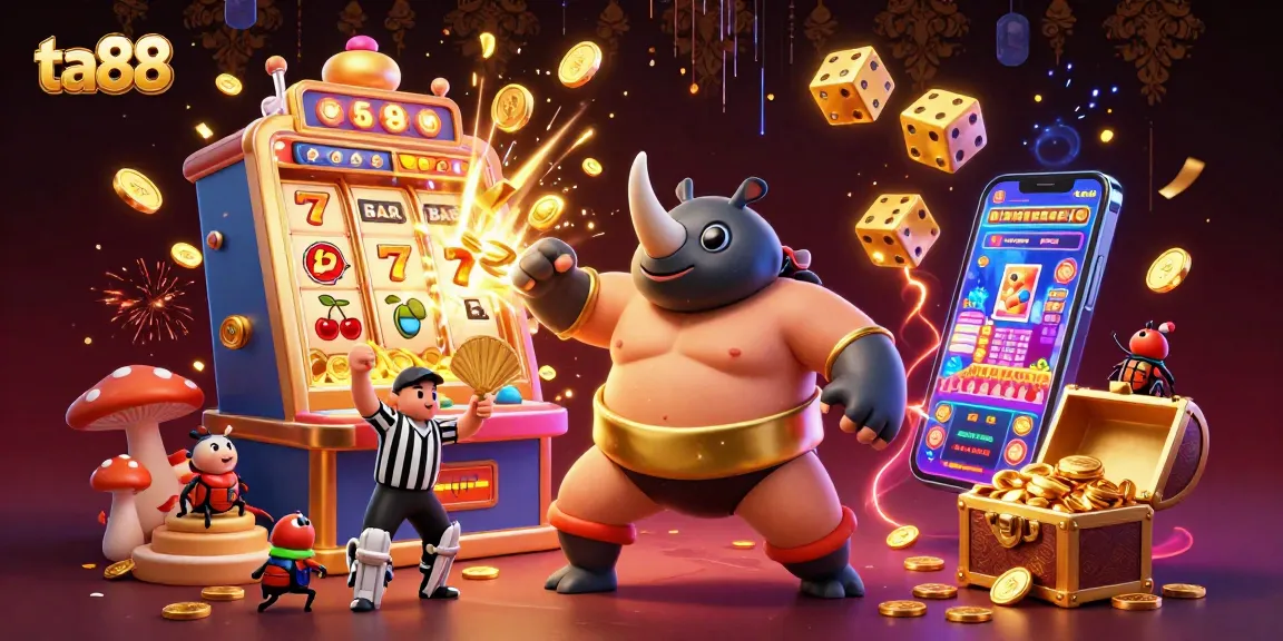 Experience thrilling action at ta88 with a vibrant casino scene featuring beetles among slot machines and golden treasures.