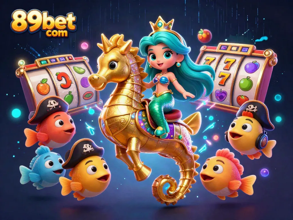 Experience thrilling wins at 89bet com with vibrant 3D casino-themed illustration featuring a mermaid princess.