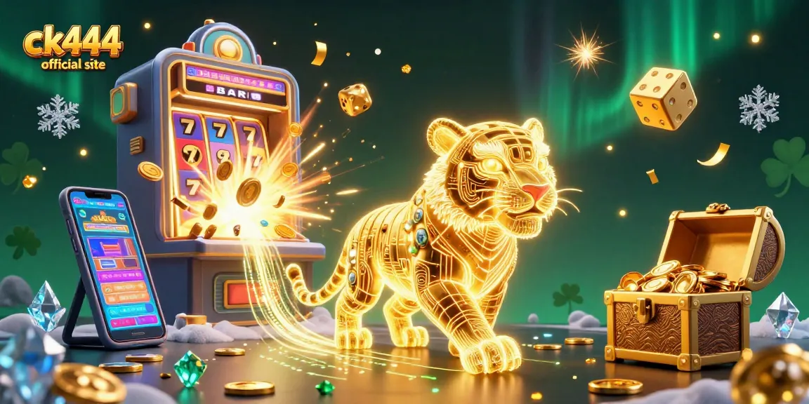Engage with thrilling games at ck444 official site featuring a neon-tiger in a vibrant casino jungle.