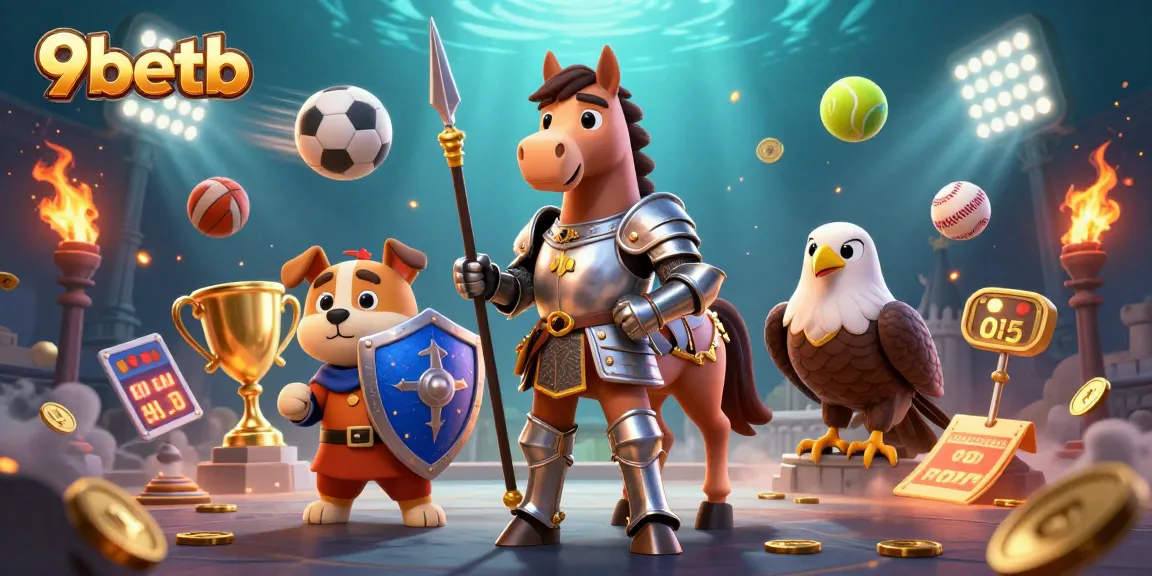 Experience thrilling gaming action with 9betb in this vibrant 3D illustration of dynamic sports.