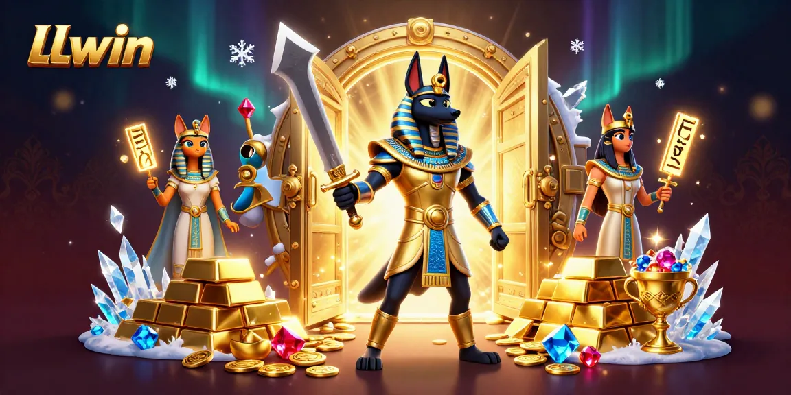 Spin to win with LLwin in this vibrant 3D casino adventure featuring Anubis and Bastet.