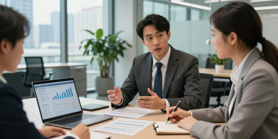 Consultation about merchant cash advance bad credit in a modern office, showcasing professional interaction.