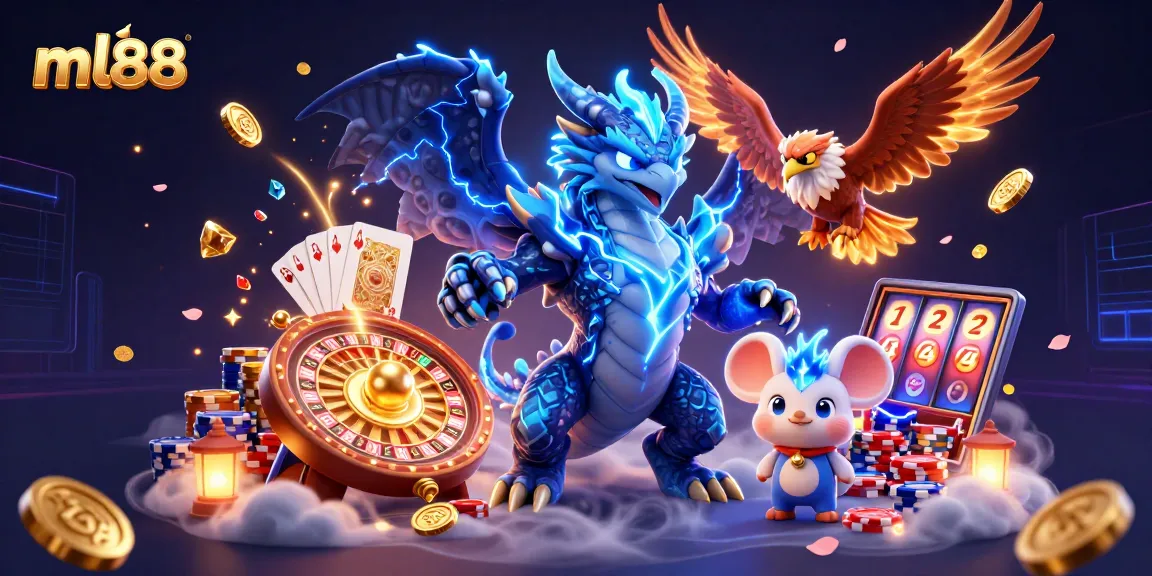 Experience thrilling wins at ml88 with an electrifying dragon and vibrant casino elements.
