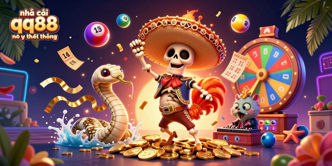 Join the fun with nhà cái qq88 có uy tín không featuring colorful lottery balls and festive casino elements.