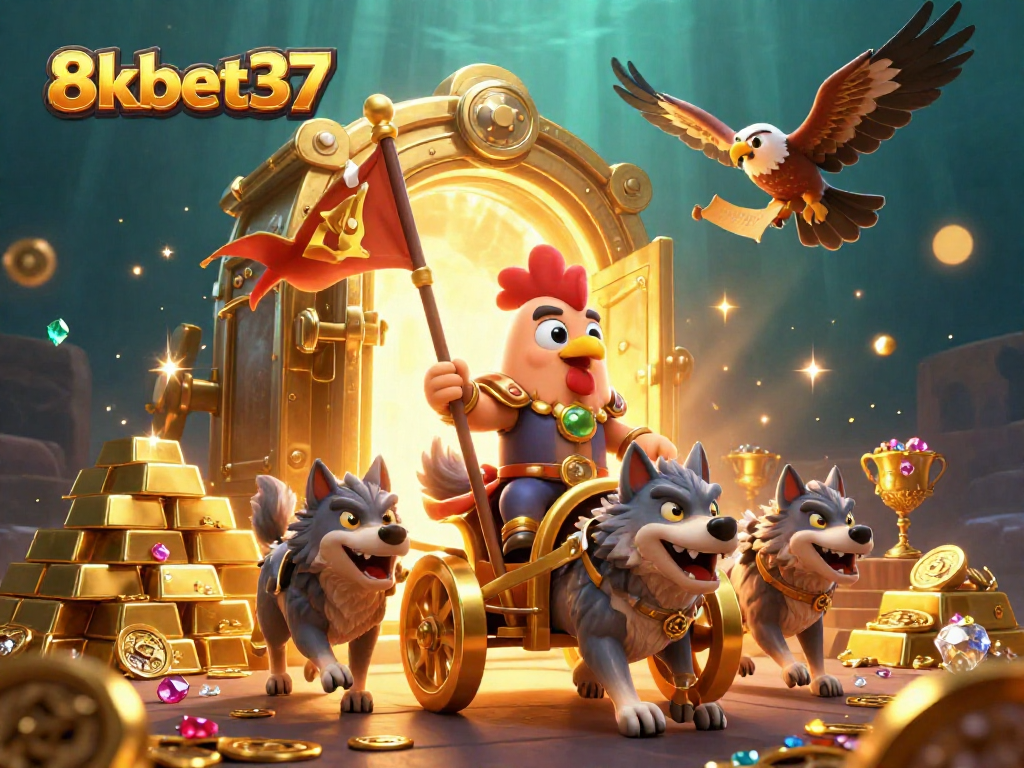 Experience thrilling gaming action at 8kbet37 with a vibrant 3D casino illustration showcasing unique characters.