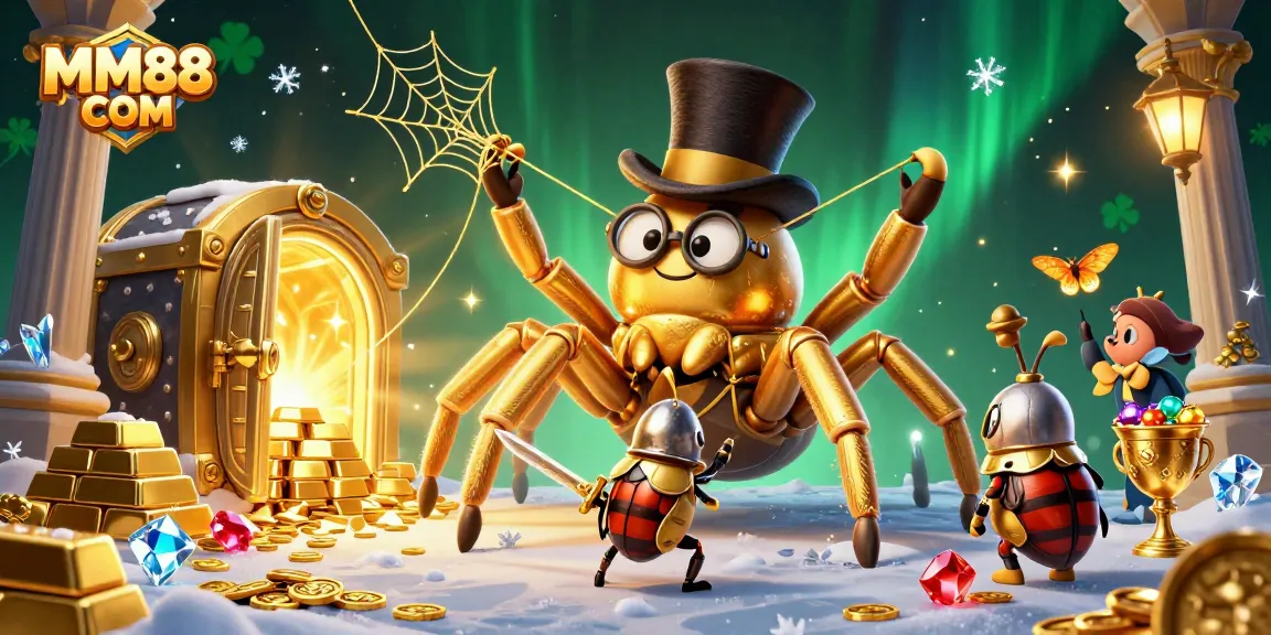Catch the excitement of MM88 COM with a golden tarantula knight facing thrilling casino adventures.