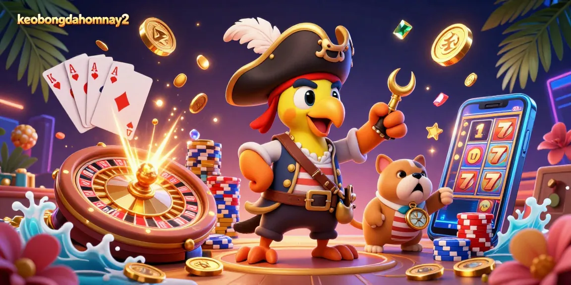 Experience the thrill of sports betting with keobongdahomnay2's vibrant atmosphere and 3D pirate-themed scene.