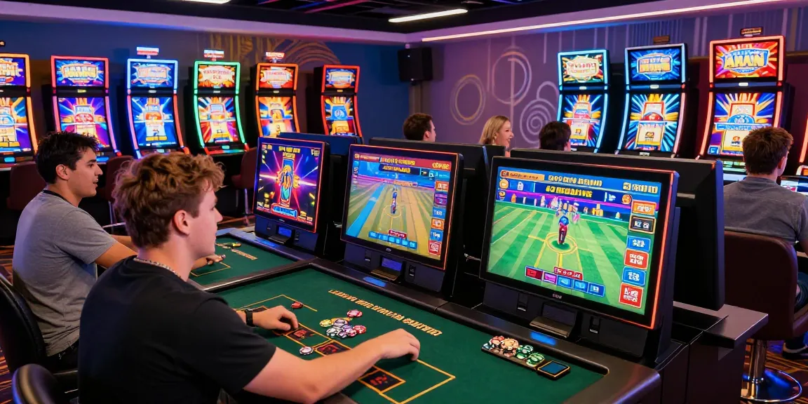 Giocatori che si godono i giochi dei casino non AAMS in un vivace lounge digitale con un'atmosfera vibrante e coinvolgenti esperienze con croupier dal vivo.