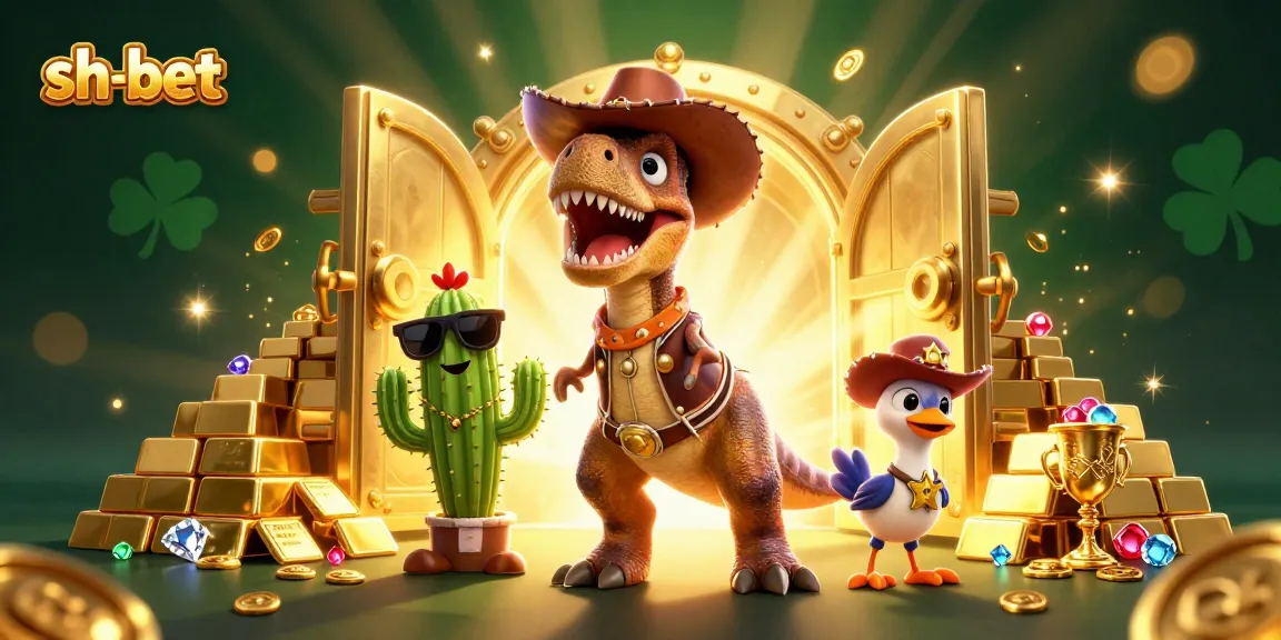 Engage in thrilling gameplay at sh-bet, featuring 3D characters and dynamic casino elements illuminated by treasure.